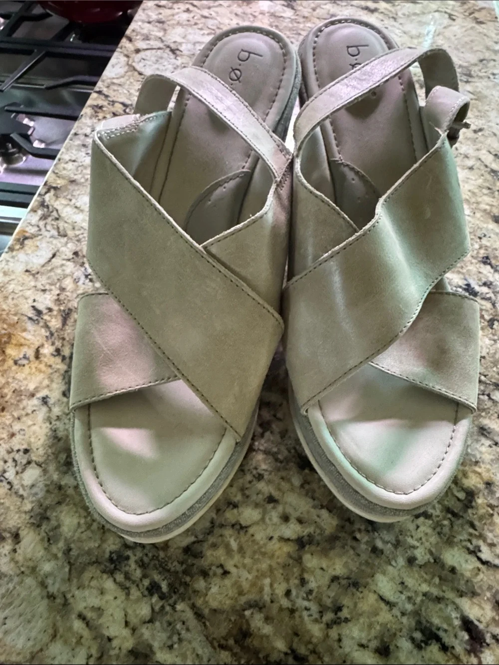 b.o.c. Crisscross Taupe Wedge Sandals